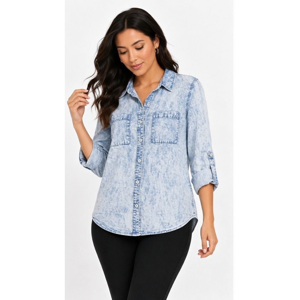 Thread & Supply Acid Wash Denim Shirt‎ Casual Grunge Y2K Button Up Top XS